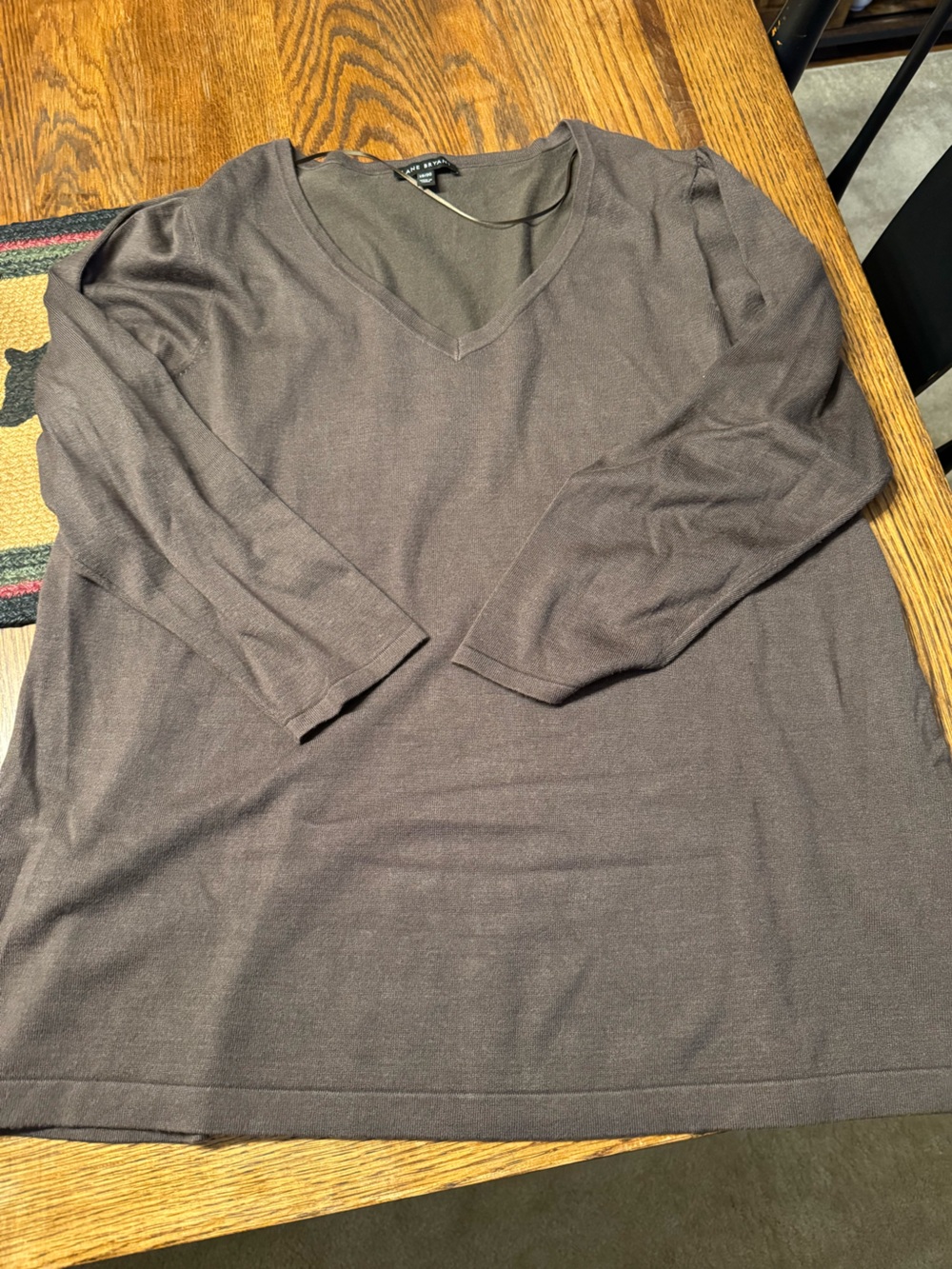 Lane Bryant V-Neck Long Sleeve Tee - Charcoal Gray